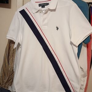 U.S. Polo Assn. White Polo Shirt with Navy Stripe